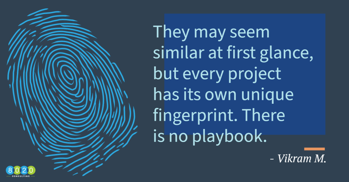 vikram every project has a fingerprint, no playbook quote image