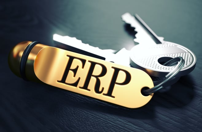 ERP - Enterprise Resource Planning - Concept. Keys with Golden Keyring on Black Wooden Table. Closeup View, Selective Focus, 3D Render. Toned Image..jpeg